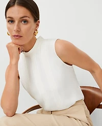 Ann Taylor Pintucked Mock Neck Tank Top Size XL Winter White Women's