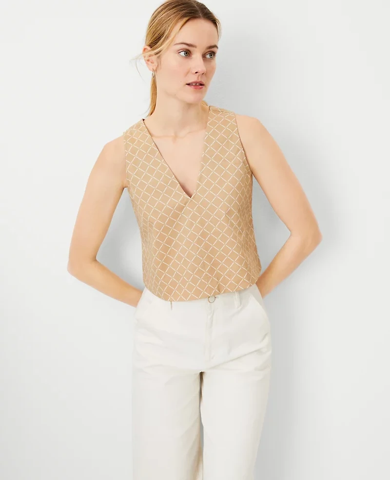Ann Taylor Checked V-Neck Tank Top Size XL Baguette Women's