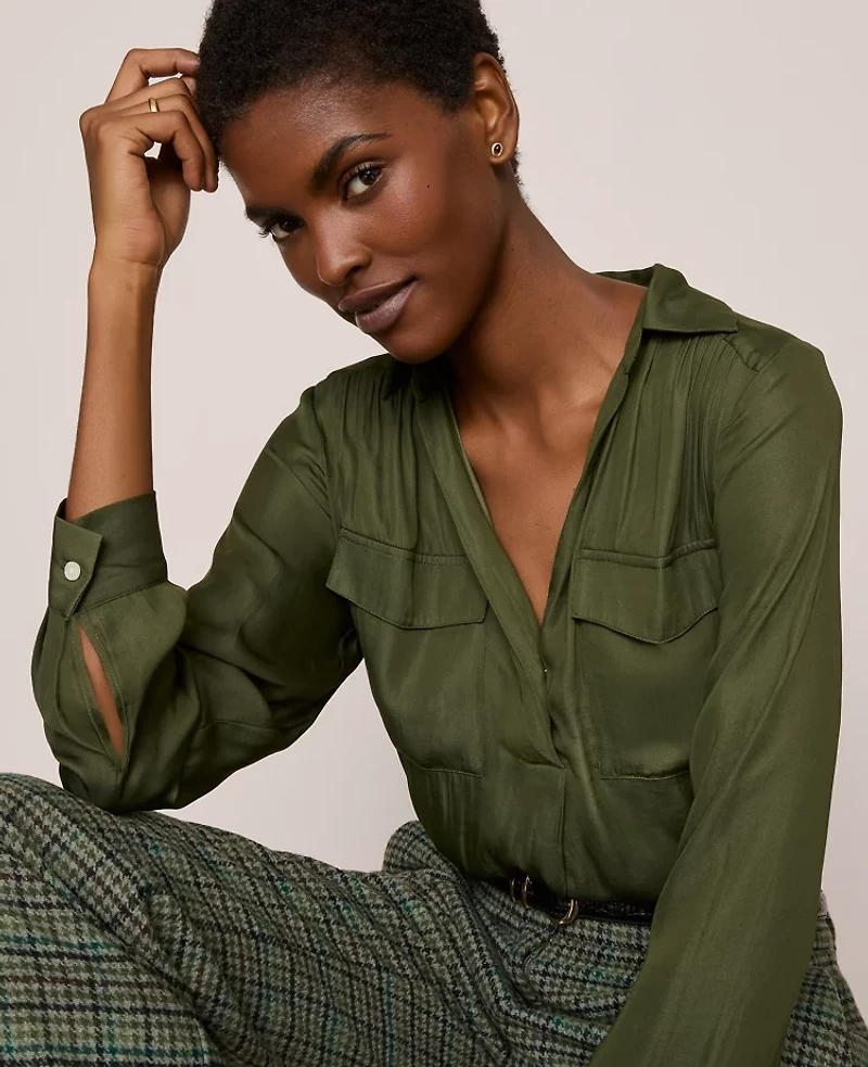 Ann Taylor Soft Drapey Camp Shirt Size XS Muted Moss Women's