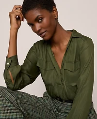 Ann Taylor Soft Drapey Camp Shirt Size XS Muted Moss Women's