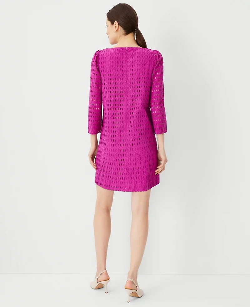 Ann Taylor Eyelet Boatneck Shift Dress Size XS Magenta Shadow Women's