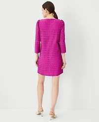 Ann Taylor Eyelet Boatneck Shift Dress Size XS Magenta Shadow Women's