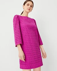 Ann Taylor Eyelet Boatneck Shift Dress Size XS Magenta Shadow Women's