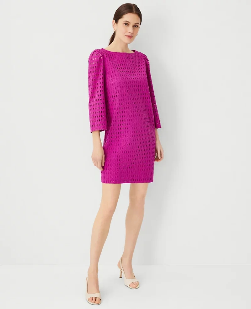 Ann Taylor Eyelet Boatneck Shift Dress Size XS Magenta Shadow Women's