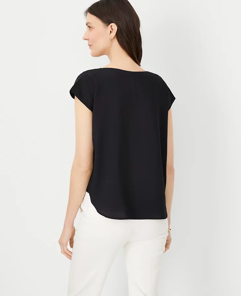 Ann Taylor Petite Boatneck Top Size 2XS Black Women's