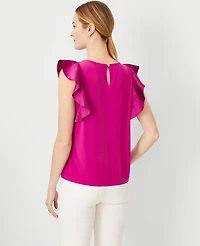 Ann Taylor Petite Ruffle Shoulder Top Magenta Shadow Women's