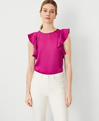 Ann Taylor Petite Ruffle Shoulder Top Magenta Shadow Women's