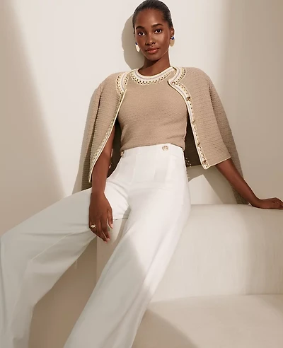 Ann Taylor Petite Crochet Trim Jacket Size Small Camel Combo Women's