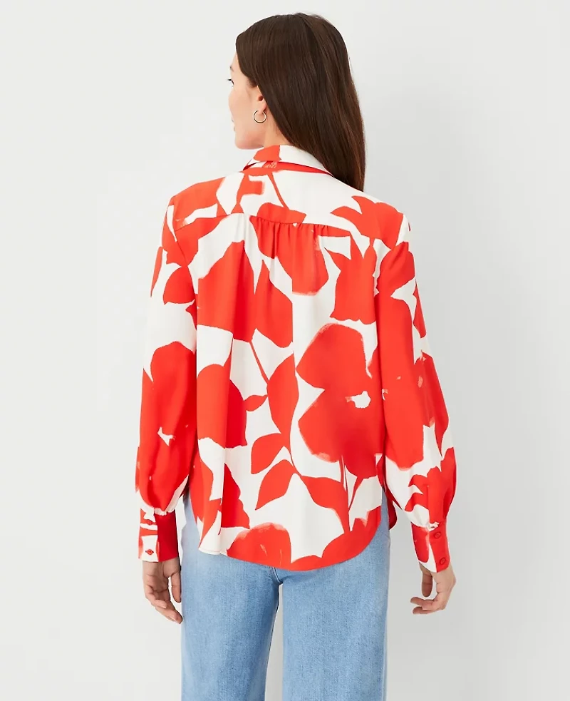 Ann Taylor Floral Button Down Shirt Grenadine Punch Women's