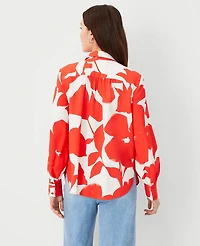 Ann Taylor Floral Button Down Shirt Grenadine Punch Women's