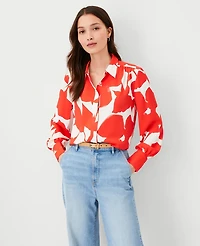 Ann Taylor Floral Button Down Shirt Grenadine Punch Women's