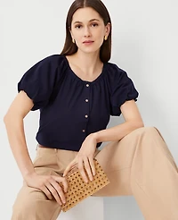 Ann Taylor Bubble Sleeve Button Top Size Small Night Sky Women's