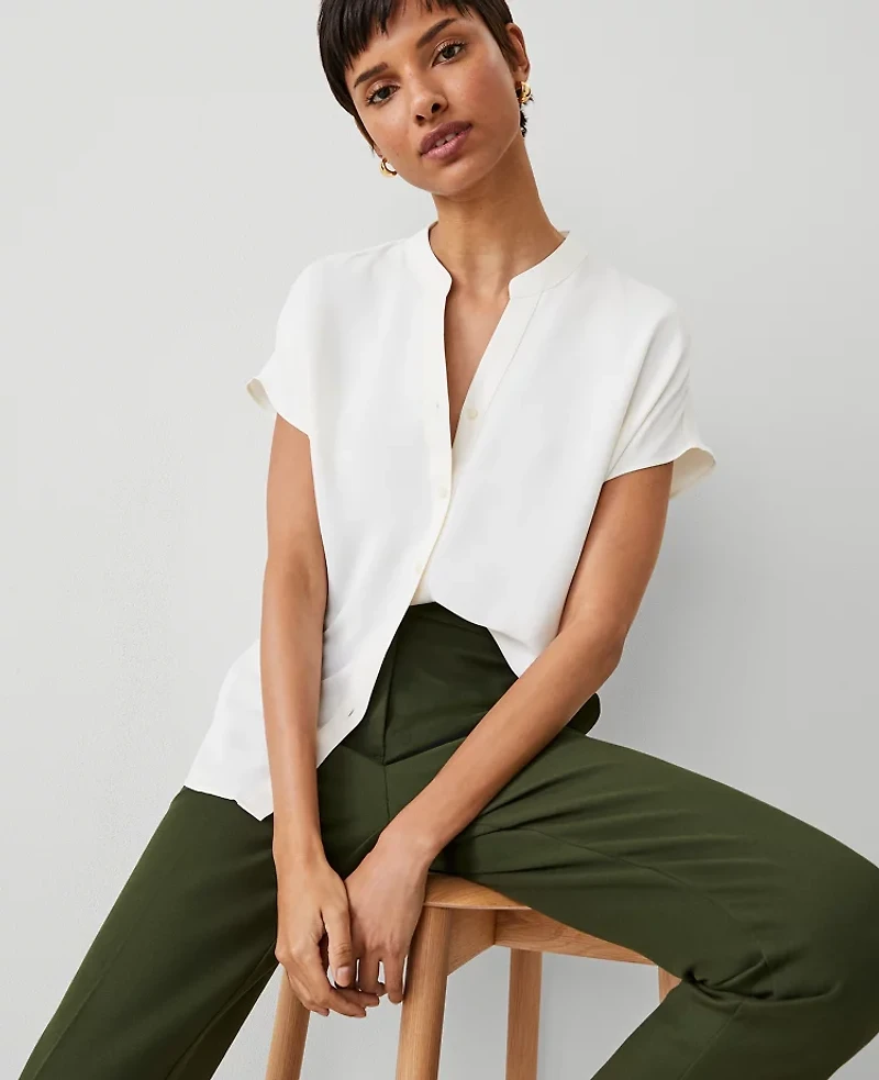 Ann Taylor Split Neck Blouse Winter White Women's