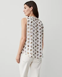 Ann Taylor Metallic Paisley Clip Ruffle Neck Popover Top Size Small Winter White Women's