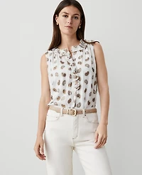 Ann Taylor Metallic Paisley Clip Ruffle Neck Popover Top Size Small Winter White Women's
