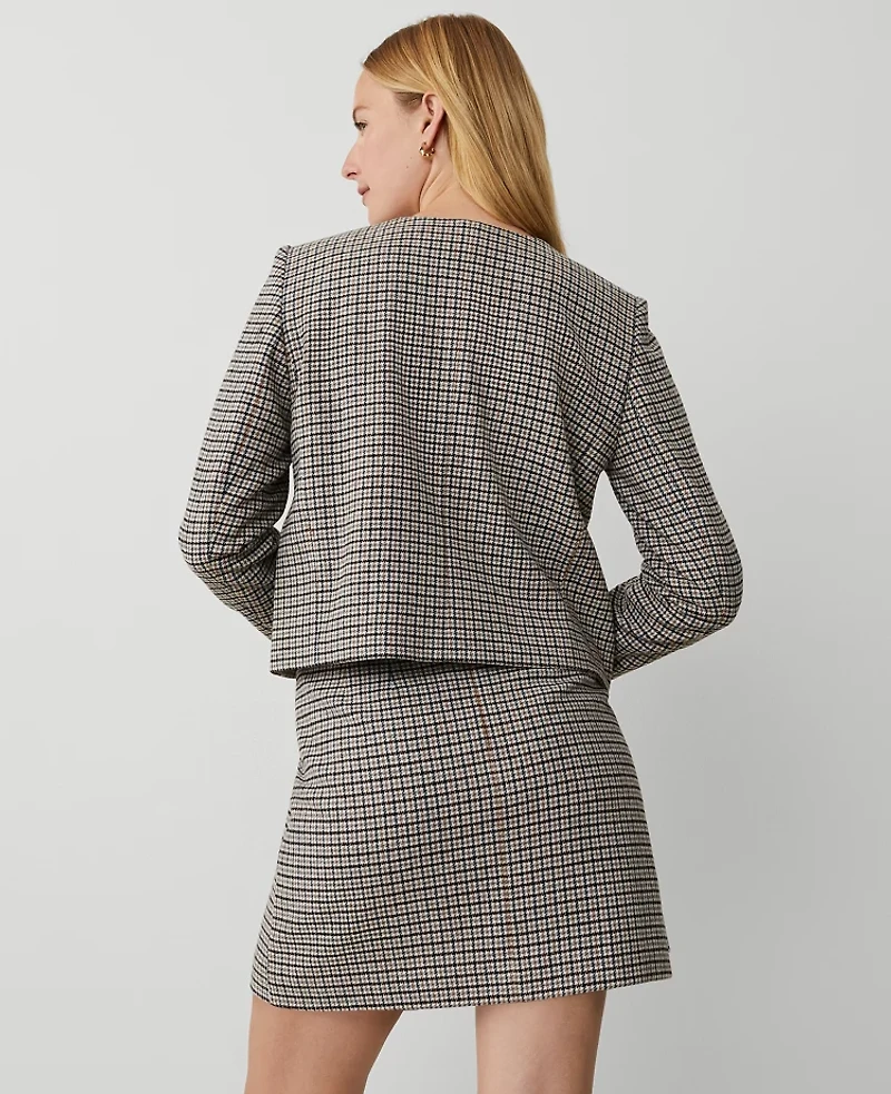 Ann Taylor Checked Double Breasted Patch Pocket Jacket Size 14 Sahara Women's