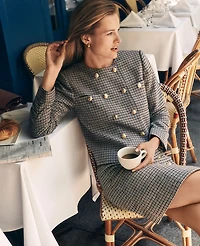 Ann Taylor Checked Double Breasted Patch Pocket Jacket Size 14 Sahara Women's