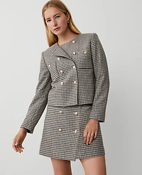 Ann Taylor Checked Double Breasted Patch Pocket Jacket Size 14 Sahara Women's