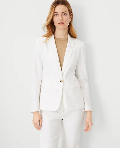 Ann Taylor The One Button Notched Blazer in Herringbone Linen Blend Size 2 White Women's