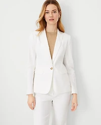 Ann Taylor The One Button Notched Blazer in Herringbone Linen Blend Size 2 White Women's