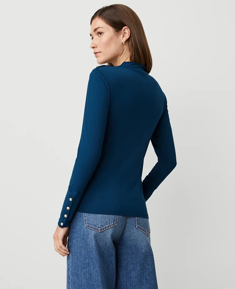 Ann Taylor Mock Neck Button Top Sea Storm Women's