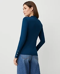 Ann Taylor Mock Neck Button Top Sea Storm Women's