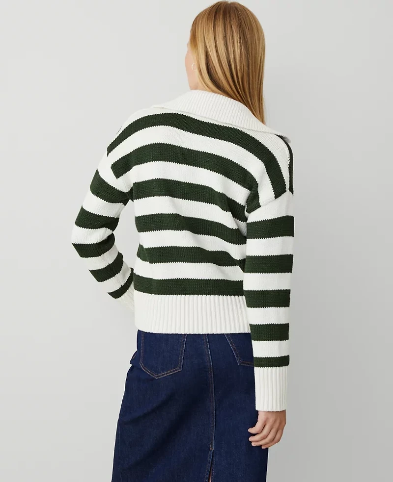 Ann Taylor Weekend Collection Stripe Collared Sweater Size XL Green/White Stripe Women's