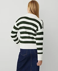 Ann Taylor Weekend Collection Stripe Collared Sweater Size XL Green/White Stripe Women's
