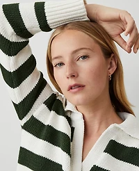 Ann Taylor Weekend Collection Stripe Collared Sweater Size XL Green/White Stripe Women's