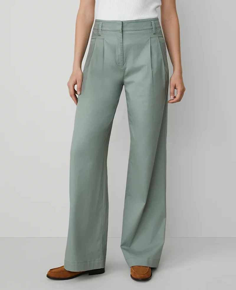 Ann Taylor Weekend Collection Topstitched Wide-Leg Pant Emerald Vapor Women's