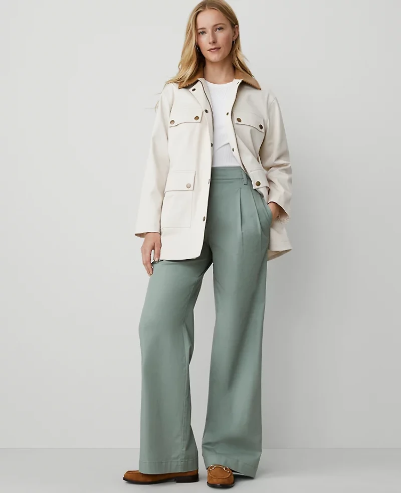 Ann Taylor Weekend Collection Topstitched Wide-Leg Pant Emerald Vapor Women's