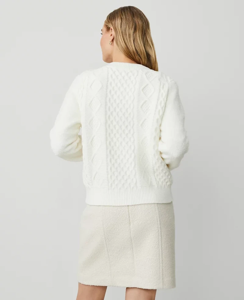 Ann Taylor Mixed Stitch Bomber Jacket Winter White Women's