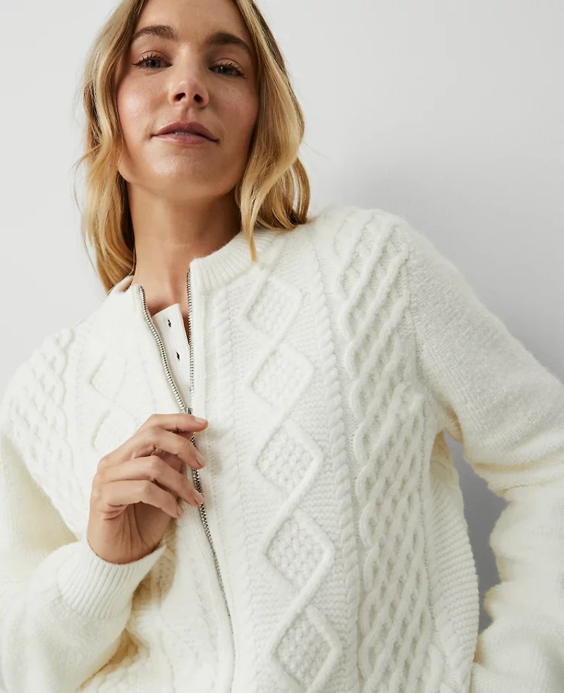Ann Taylor Mixed Stitch Bomber Jacket Winter White Women's