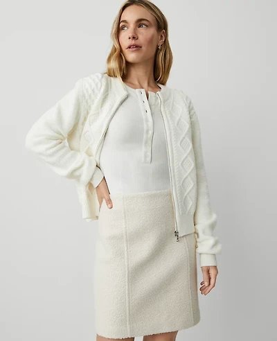 Ann Taylor Mixed Stitch Bomber Jacket Winter White Women's