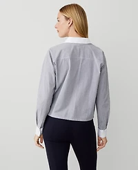 Ann Taylor Weekend Collection Striped Cotton Blend Shirt Pure Blue Sky Women's