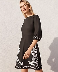Ann Taylor Petite Embroidered Linen Blend Open Back Flare Dress Size 00 Black Women's