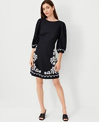 Ann Taylor Petite Embroidered Linen Blend Open Back Flare Dress Size 00 Black Women's