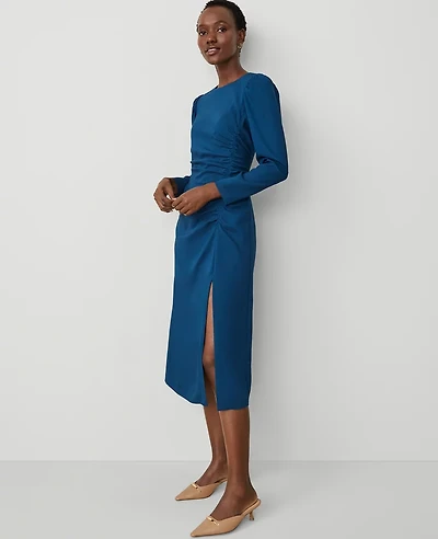 Ann Taylor Ruched Midi Dress Size 0 Sea Storm Women's