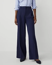 Ann Taylor The Pleated Wide-Leg Pant Textured Drape Navy Women's