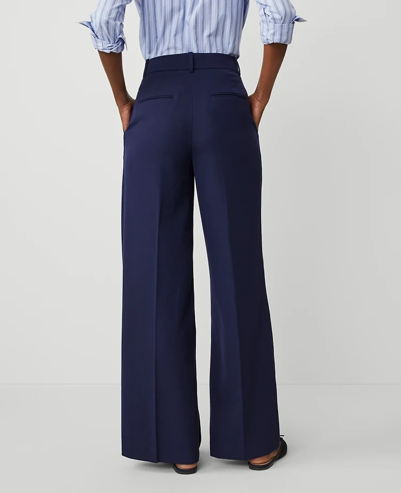 Ann Taylor The Pleated Wide-Leg Pant Textured Drape Navy Women's
