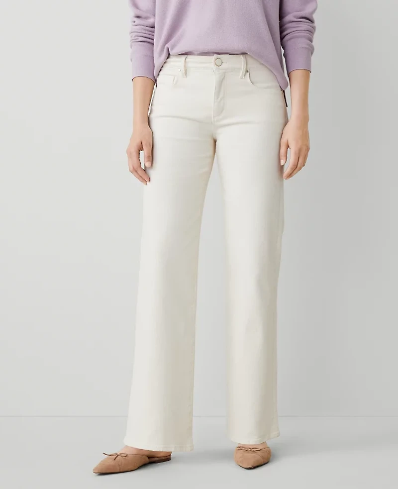 Ann Taylor Wide-Leg Jean Size 14 Ivory Women's