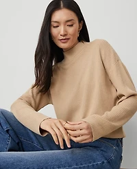 Ann Taylor Ribbed Mock Neck Sweater Baguette Women's