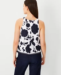 Ann Taylor Floral Border Linen Blend Halter Top Size Small Night Sky Women's