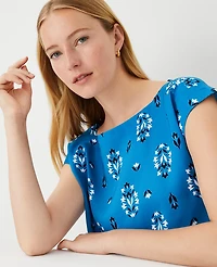 Ann Taylor Floral Boatneck T-Shirt Size XS Santorini Women's