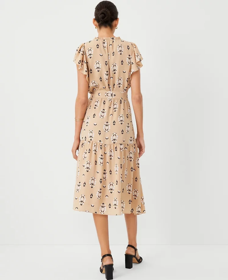 Ann Taylor Floral Flutter Sleeve Midi Flare Dress Size XS Baguette Women's
