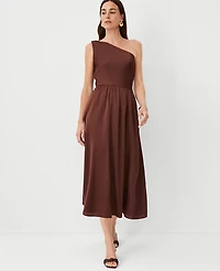 Ann Taylor Petite One Shoulder Flare Midi Dress Brown Stone Women's