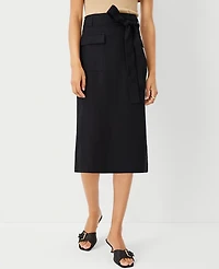 Ann Taylor Tie Waist Cargo Pencil Skirt Size 0 Black Women's