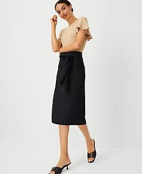 Ann Taylor Tie Waist Cargo Pencil Skirt Size 0 Black Women's