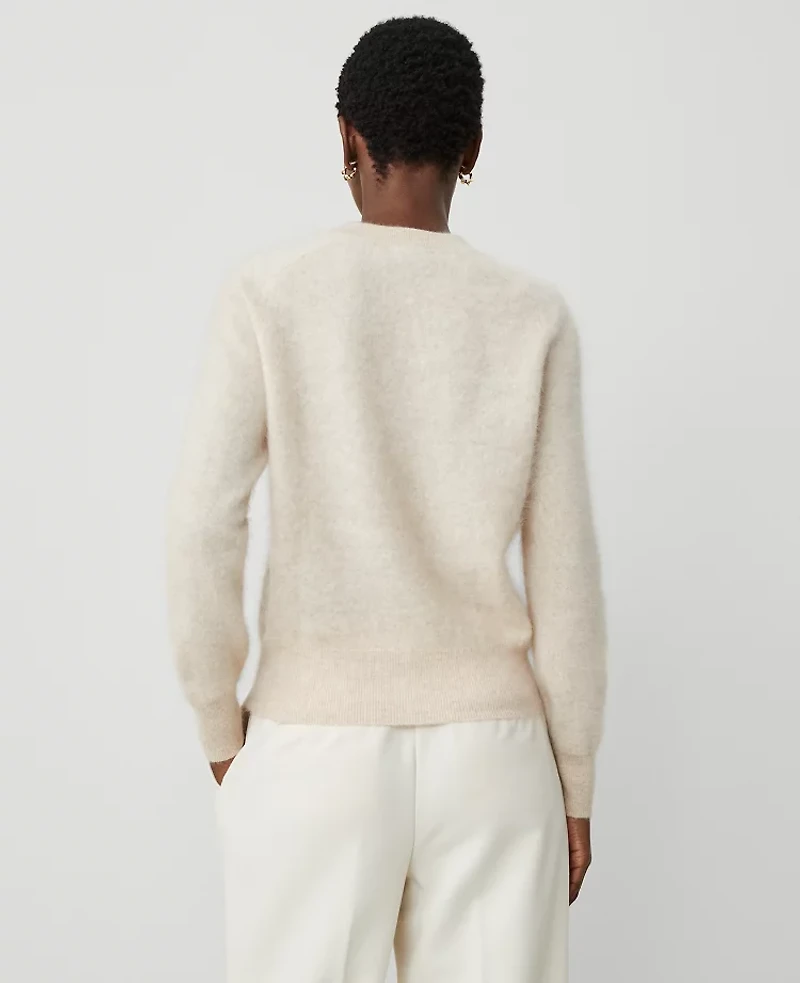 Ann Taylor Brushed-Cashmere Sweater Size Large Pale Oat Heather Women's