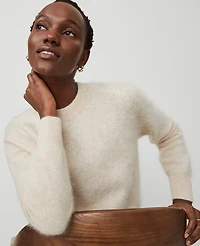 Ann Taylor Brushed-Cashmere Sweater Size Large Pale Oat Heather Women's